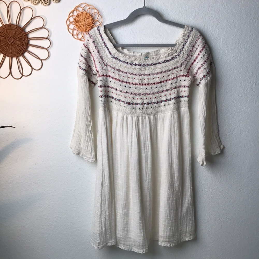 FARM Rio Smocked Off-Shoulder White Dress with Pastel Stripes - Picture 11 of 12